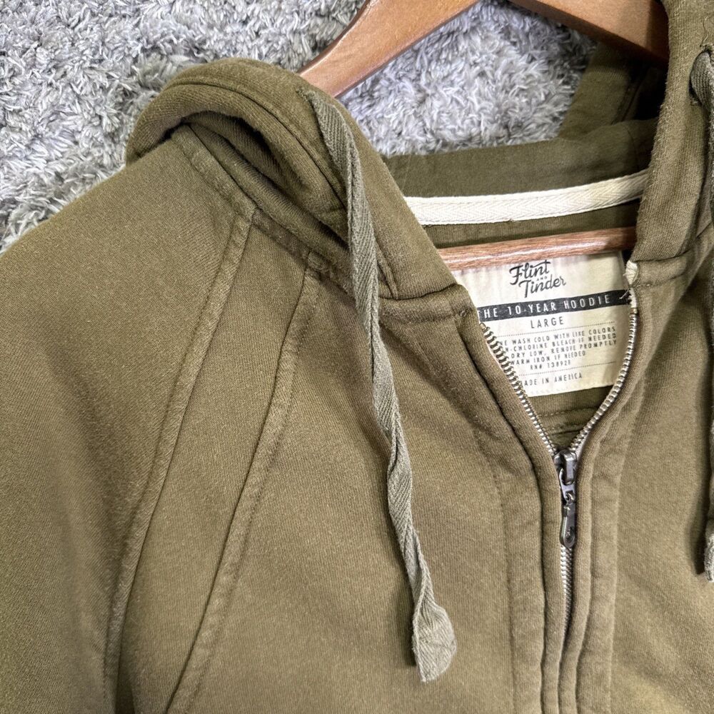 Flint And Tinder The 10 Year Hoodie Full Zip Large Olive Green Made In USA - Picture 7 of 10